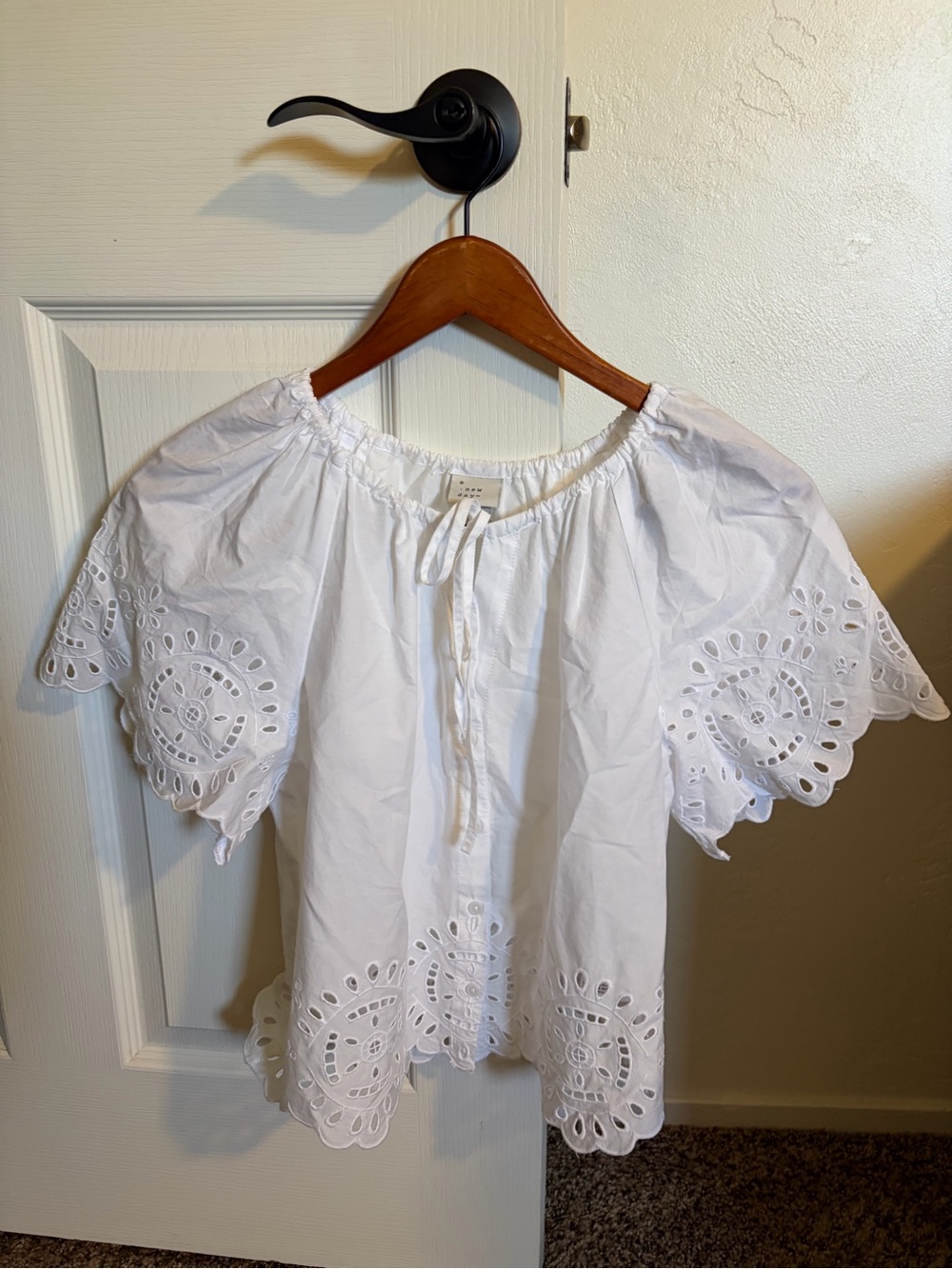 White Eyelet Off-Shoulder Peasant Blouse